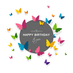 Obraz na płótnie Canvas Vector Illustration of a Happy Birthday Greeting Card with Colorful Paper Butterflies