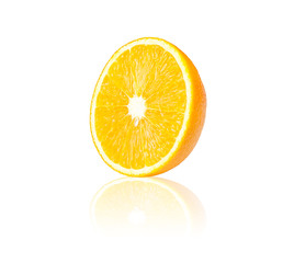 Half orange fruit on white background