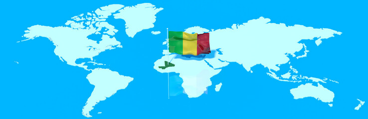 Pianeta Terra 3D con bandiera al vento Mali