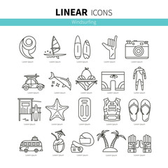 Set of linear icons windsurfing