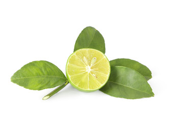 lime and leaves isolated on white