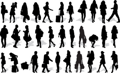 Set of 32 vector's silhouettes of people in action