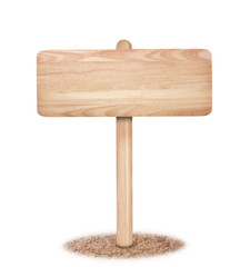 Wooden sign on ground isolated