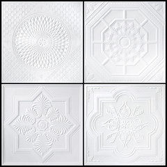 Patterns on the ceiling gypsum sheets of white flowers.