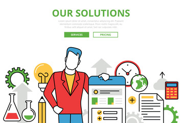 Business Solutions vector flat line art infographics banner