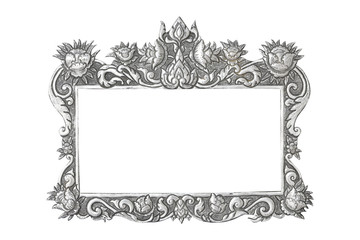 old decorative silver frame - handmade, engraved - isolated on w