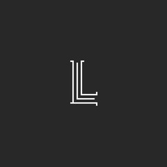 Hipster letter L monogram logo, black and white vintage thin lines initial wedding card emblem