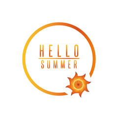 Hello summer poster quote sun lettering circle frame, funny travel banner background