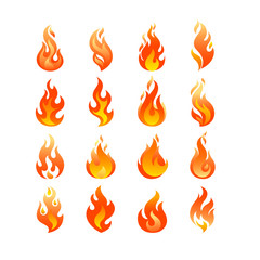 Red Burning Fire Flame Logo set design vector template