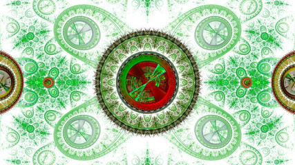 Time Machine. Mechanism and gear galactic hours. Infinity. Eternity. Mysterious psychedelic relaxation wallpaper. Sacred geometry. Fractal abstract pattern. Digital artwork creative graphic design.