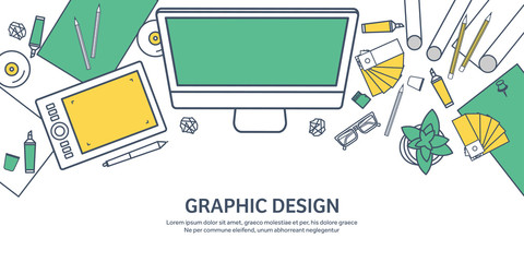Lined, ouline flat graphic web design. Drawing and painting. Development. Illustration, sketching, freelance. User interface. UI. Computer, laptop. © 32 pixels