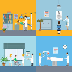 Medical elements staff patients flat concept vector illustration