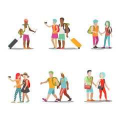 Family vacation set going have fun holidays illustration.