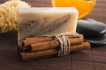 Bar of soap with cinnamon and orange
