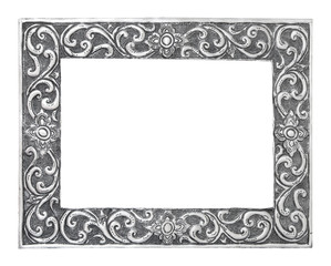 old decorative silver frame - handmade, engraved - isolated on w
