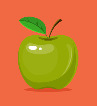 Whole green apple. Vector flat cartoon illustration