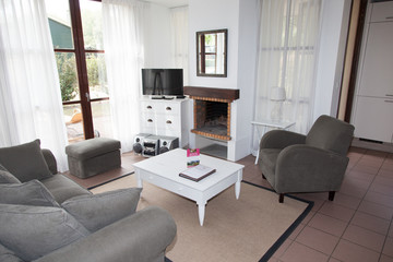 Naklejka na ściany i meble Amazing bright and harmonic Living Room Interior with grey couch,