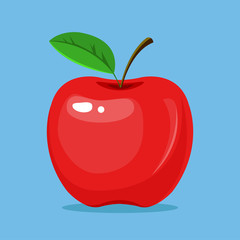 Whole red apple. Vector flat cartoon illustration