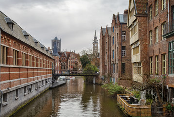 Naklejka premium view of channel in Ghent, Belgium