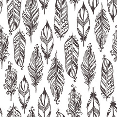 boho doodle feathers seamless pattern eps10