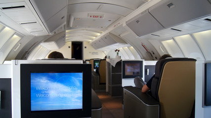 Fototapeta premium FRANKFURT - SEPTEMBER 2014: First Class Cabin Boeing 747-400
