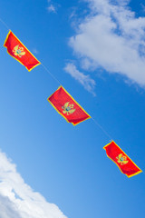 Official flag of montenegro in the sky during independance day