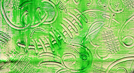 Green oil abstract background painting, green acrylic paint on canvas.