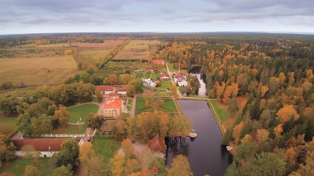 Aerial view of the park where Palmse manor is located it is found in the middle of the Lahemaa Park in Estonia