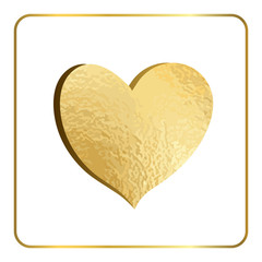 Gold heart hand draw. Golden glitter foil silhouette, isolated on white background. Doodle. Symbol of happy love. Valentine Day design template for banner, invitation, card, poster Vector Illustration