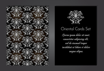 Set of business cards templates with oriental flowers ornament.