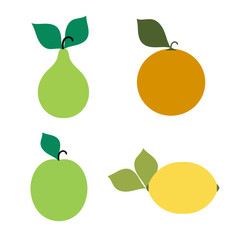 emblems of a pear, apple, orange, lemon