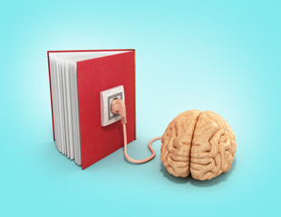Book charging brain concept 3d illustration on gradient backgrow