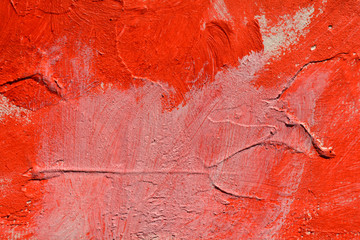 Red abstract brush stroke daub background oil paint, textured acrylic on canvas.