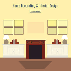 Home interior. Interior design of a living room for web site, print, poster, presentation, infographic. Flat design illustration.