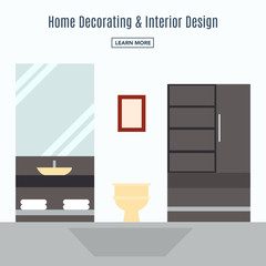 Bathroom interior for web site, print, infographic. Flat design illustration.