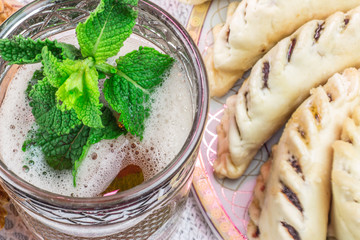 Moroccan tea glasses and biscuit
