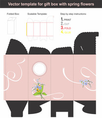 Elegant Gift Box in tall shape with hand drawn spring flowers | Scalable template | Die-stamping
