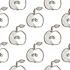 Seamless vector pattern with hand drawn fruits. Background with apples. Series of Cartoon, Doodle, Sketch and Hand drawn Seamless Patterns.