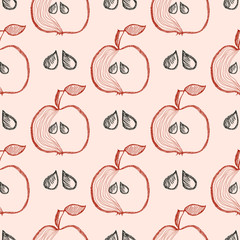 Seamless vector pattern with hand drawn fruits. Background with apples. Series of Cartoon, Doodle, Sketch and Hand drawn Seamless Patterns.