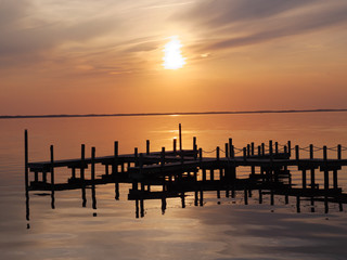 Wooden Dock at Sunset-Duck NC