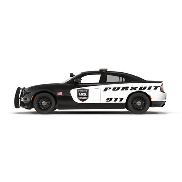 Police car. Sport and modern style. Isolated on white 3D Illustration