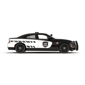 Police car. Sport and modern style. Isolated on white 3D Illustration