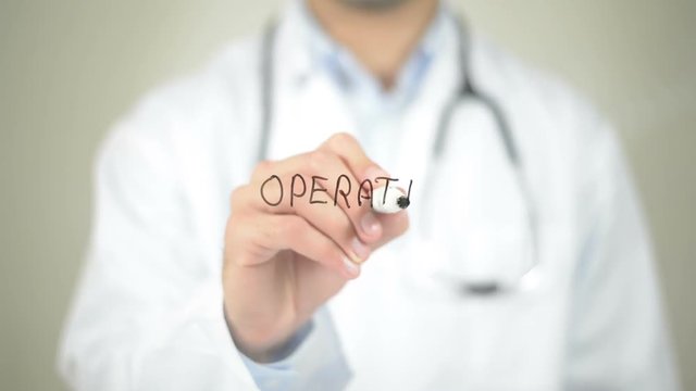 Operation , Doctor writing on transparent screen