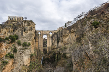 Ancient town of Ronda. The Puente Nuevo Bridge over the Tajo Gorge. Spain