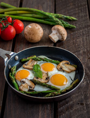 Fried Eggs With Asparagus And Mushrooms