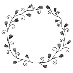 Black line vector illustration floral frame with leaves