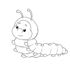 Cartoon character caterpillar. Cheerful worm for coloring book