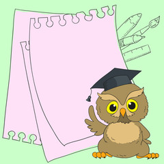 Smart owl cute character. Card with space for text.