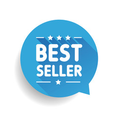 Best seller label blue speech bubble