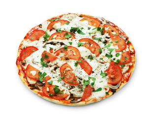 Delicious pizza with mushrooms and meat